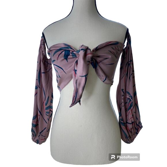 OLIVACEOUS Tropical Front Tie Crop Top - Picture 1 of 8